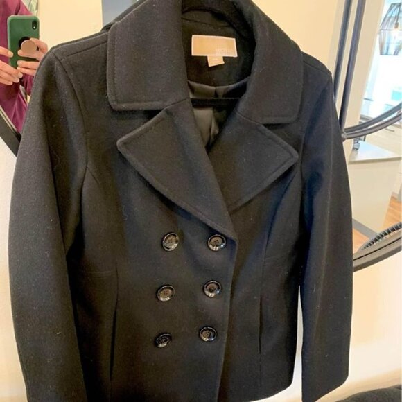 ♠️MICHAEL KORS woman’s wool blend black pea coat. Size Medium. Double b… - Picture 1 of 10